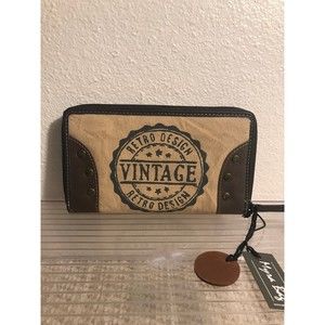 Myra Bag Upcycled Canvas VINTAGE Beige 1877 Zipper Wallet for Women